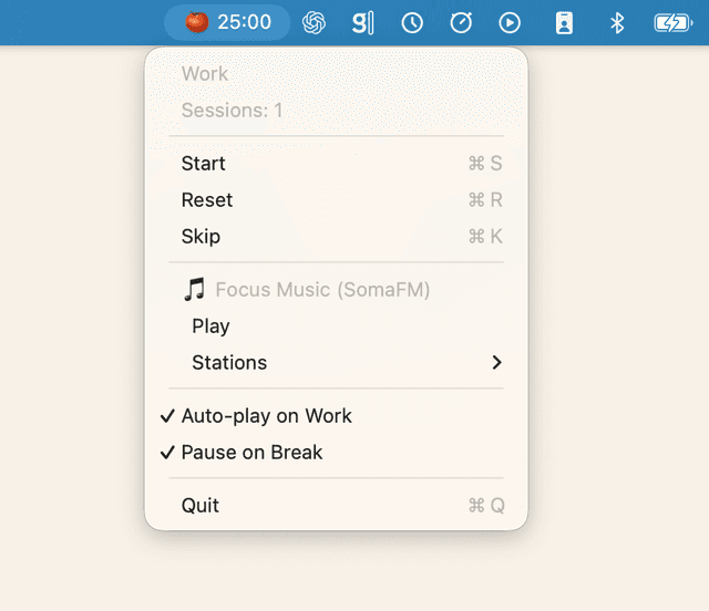 Tomatoes app in the macOS menu bar